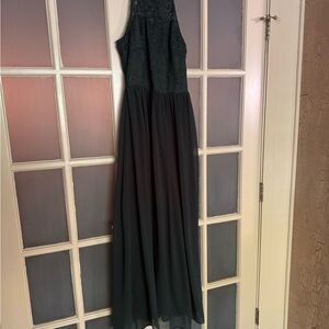 Black Lace Halter Maxi Dress for Women